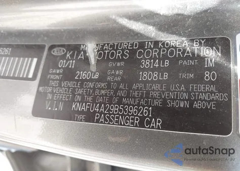 2011 Kia Forte Ex z USA, uszkodzony, nr VIN KNAFU4A29B5396261